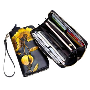 Portefeuille-en-cuir-veritable-fleur-coloree-L-elegant-luxe-quotidien